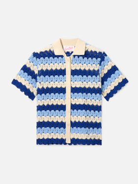 Polo in maglia Monet effetto crochet a righe