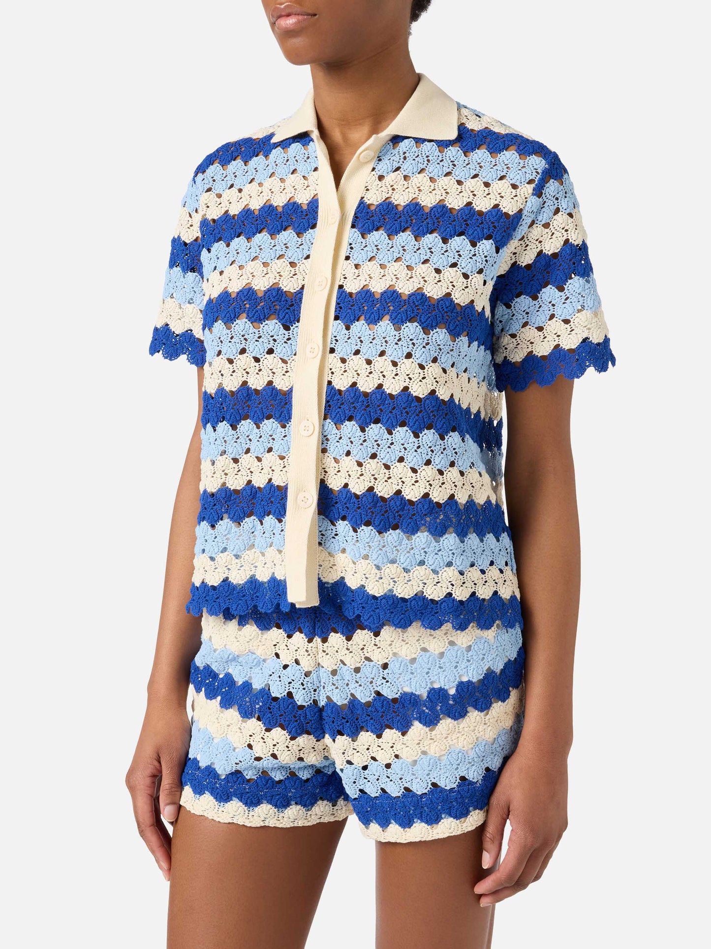Polo in maglia Monet effetto crochet a righe