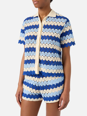 Polo in maglia Monet effetto crochet a righe