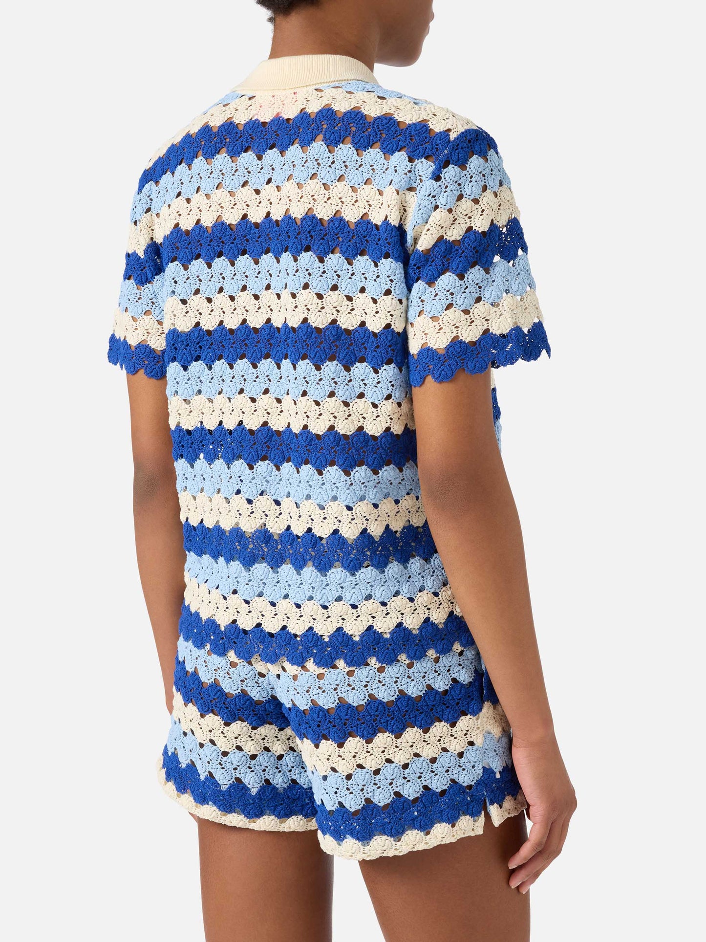Polo in maglia Monet effetto crochet a righe