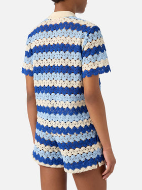 Polo in maglia Monet effetto crochet a righe