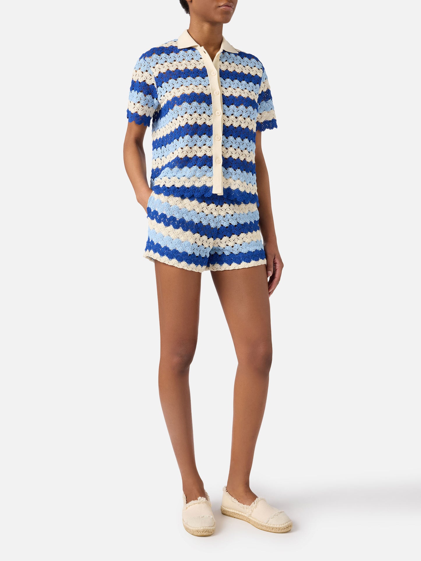 Polo in maglia Monet effetto crochet a righe