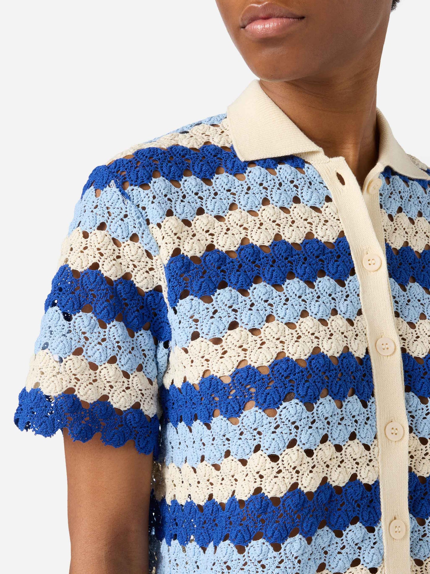 Polo in maglia Monet effetto crochet a righe