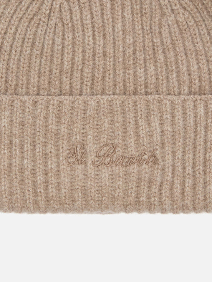 Moss Beanie in 100% WOOL khaki with St. Barth embroidery