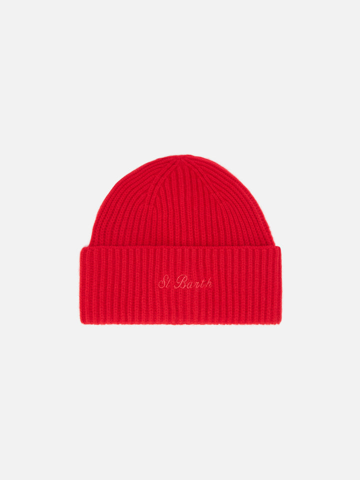 Moss Beanie in red 100% WOOL with St. Barth embroidery