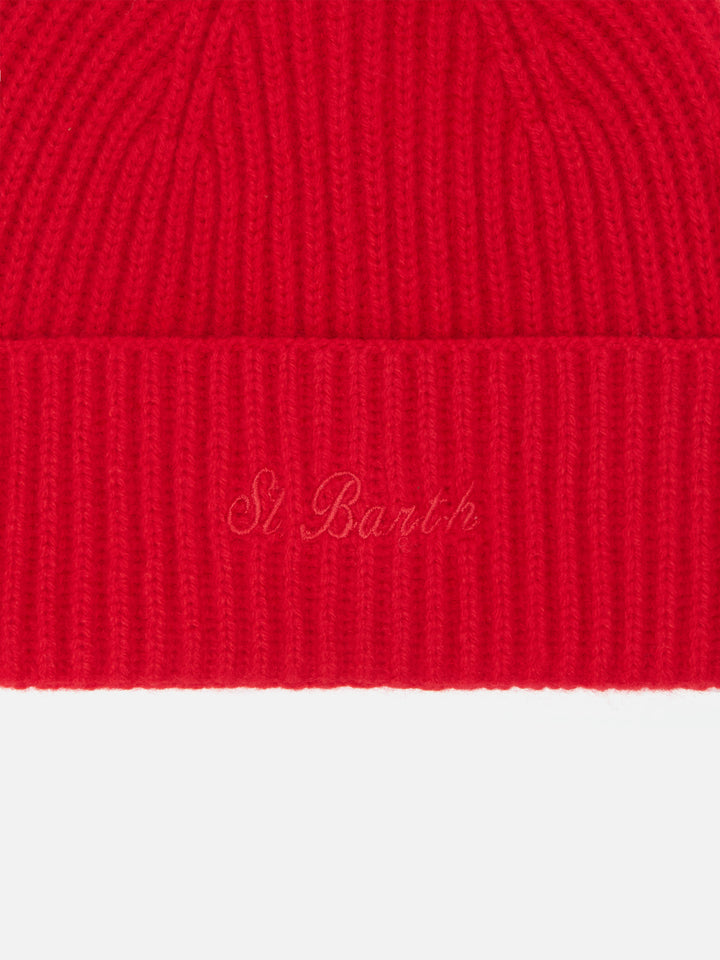 Moss Beanie in red 100% WOOL with St. Barth embroidery