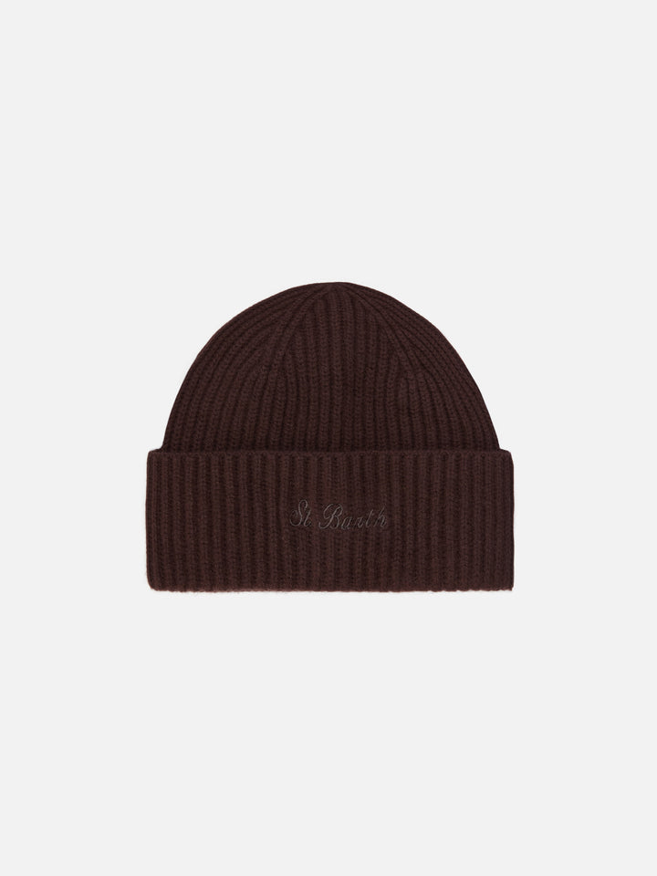 Moss Beanie in brown 100% WOOL with St. Barth embroidery