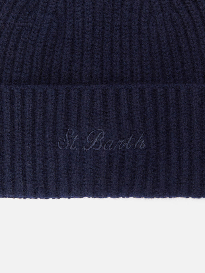 Moss Beanie in midnight blue 100% WOOL with St. Barth embroidery