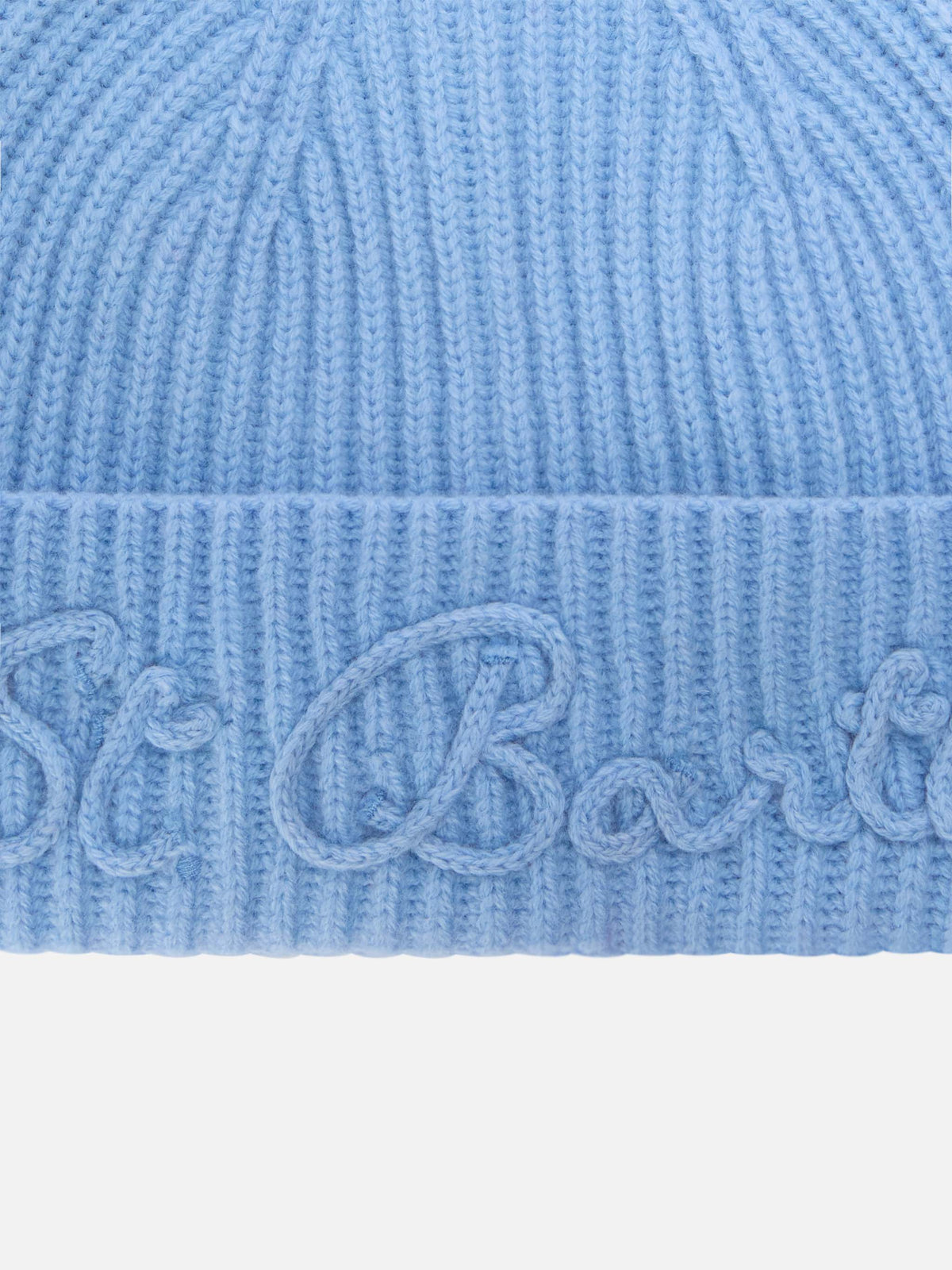 Berretto Moss azzurro in misto lana e alpaca con ricamo logo
