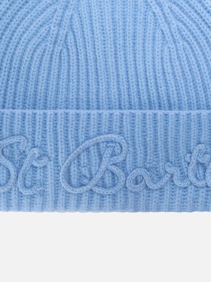 Bonnet en mélange de laine d'alpaga Light blue Moss avec broderie logo 