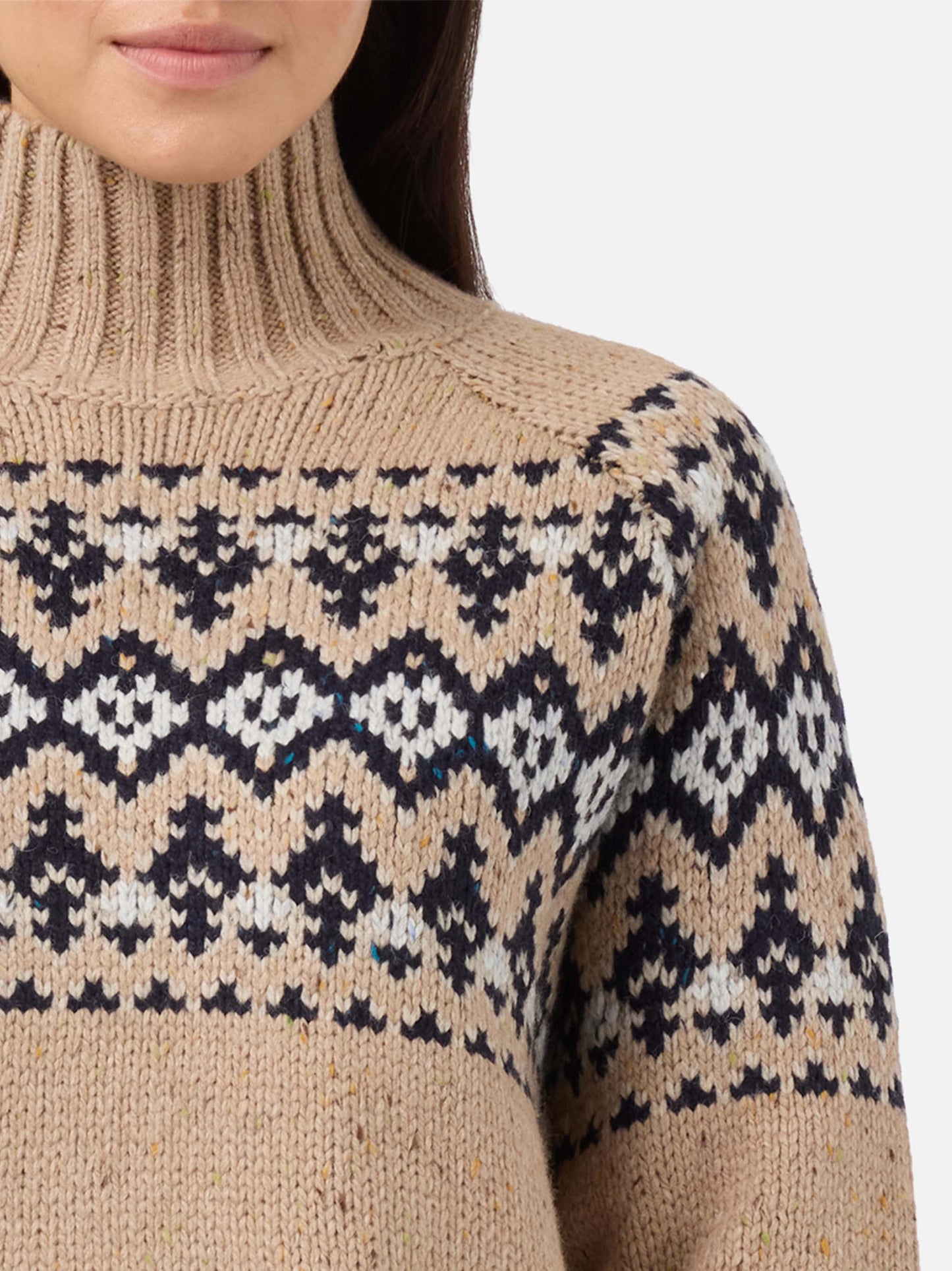 Beigefarbener Myra-Pullover aus Donegal-Wollmischung mit Fair-Isle-Jacquardmuster
