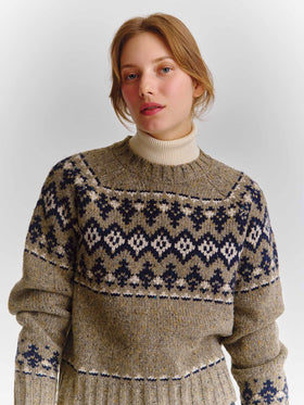Jersey de cuello redondo Merida en mezcla de lana Donegal con motivo fair isle 