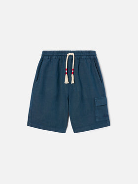 Marineblaue Bermuda-Shorts Marseille Jr aus Leinen 