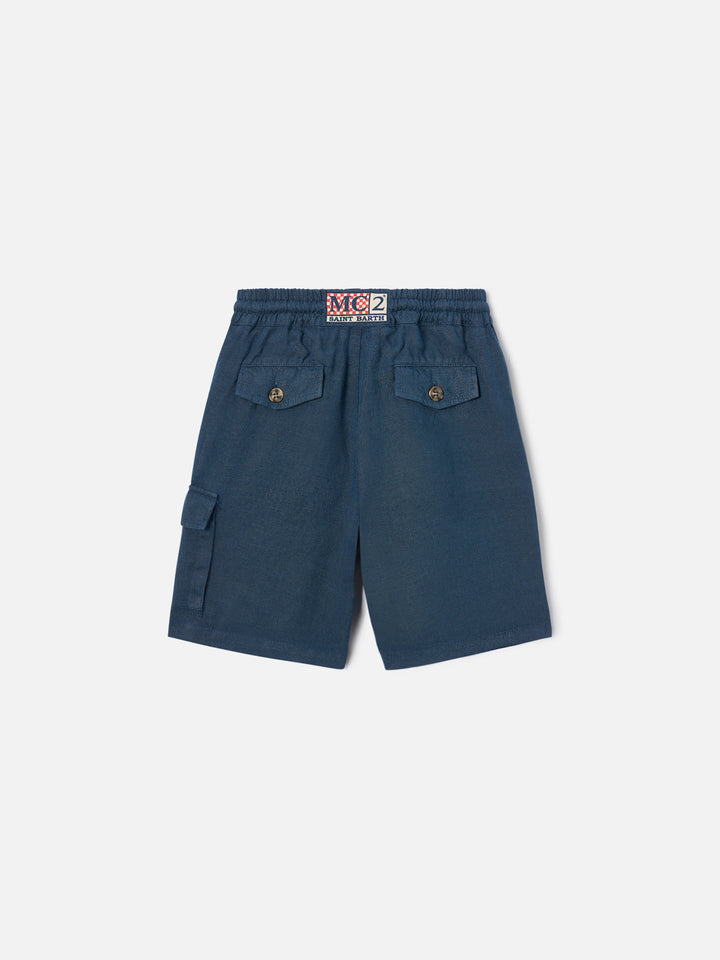 Marineblaue Bermuda-Shorts Marseille Jr aus Leinen 