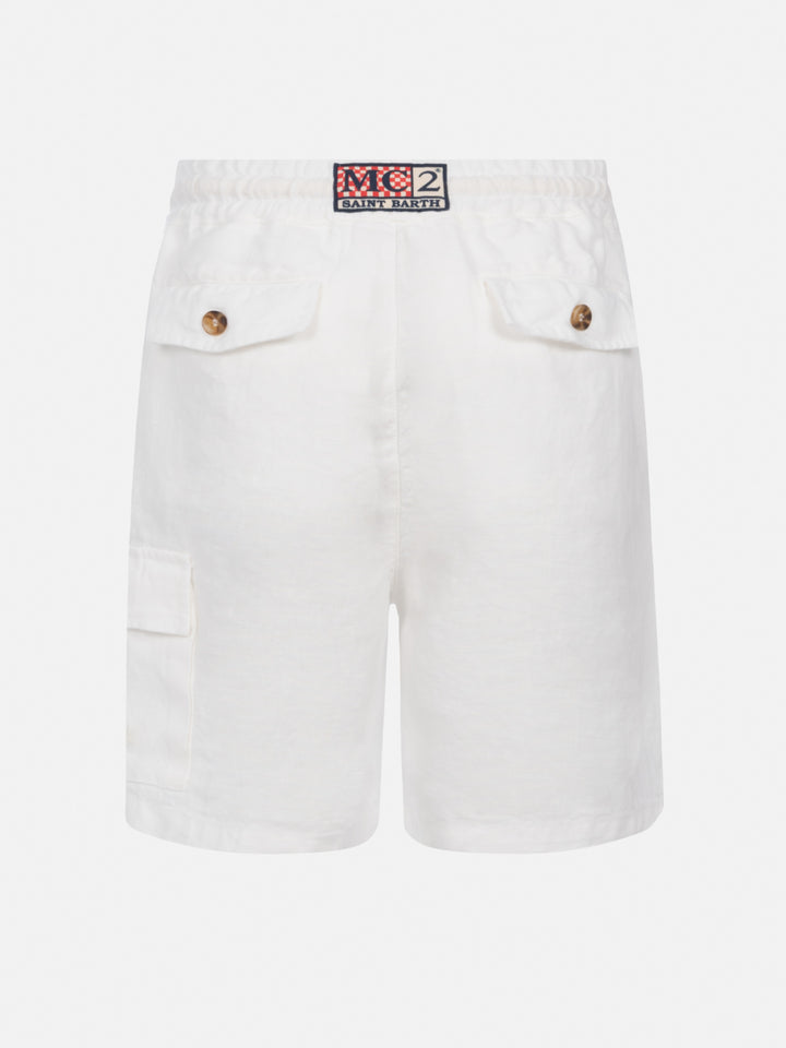 Weiße Leinen-Bermudashorts