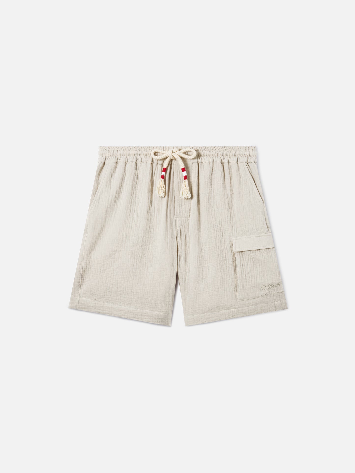 Short de bain bermuda Marseille en gaze de pur coton froissée soft beige 
