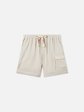 Short de bain bermuda Marseille en gaze de pur coton froissée soft beige 