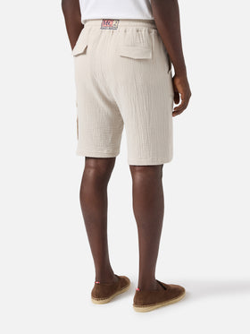 Short de bain bermuda Marseille en gaze de pur coton froissée soft beige 