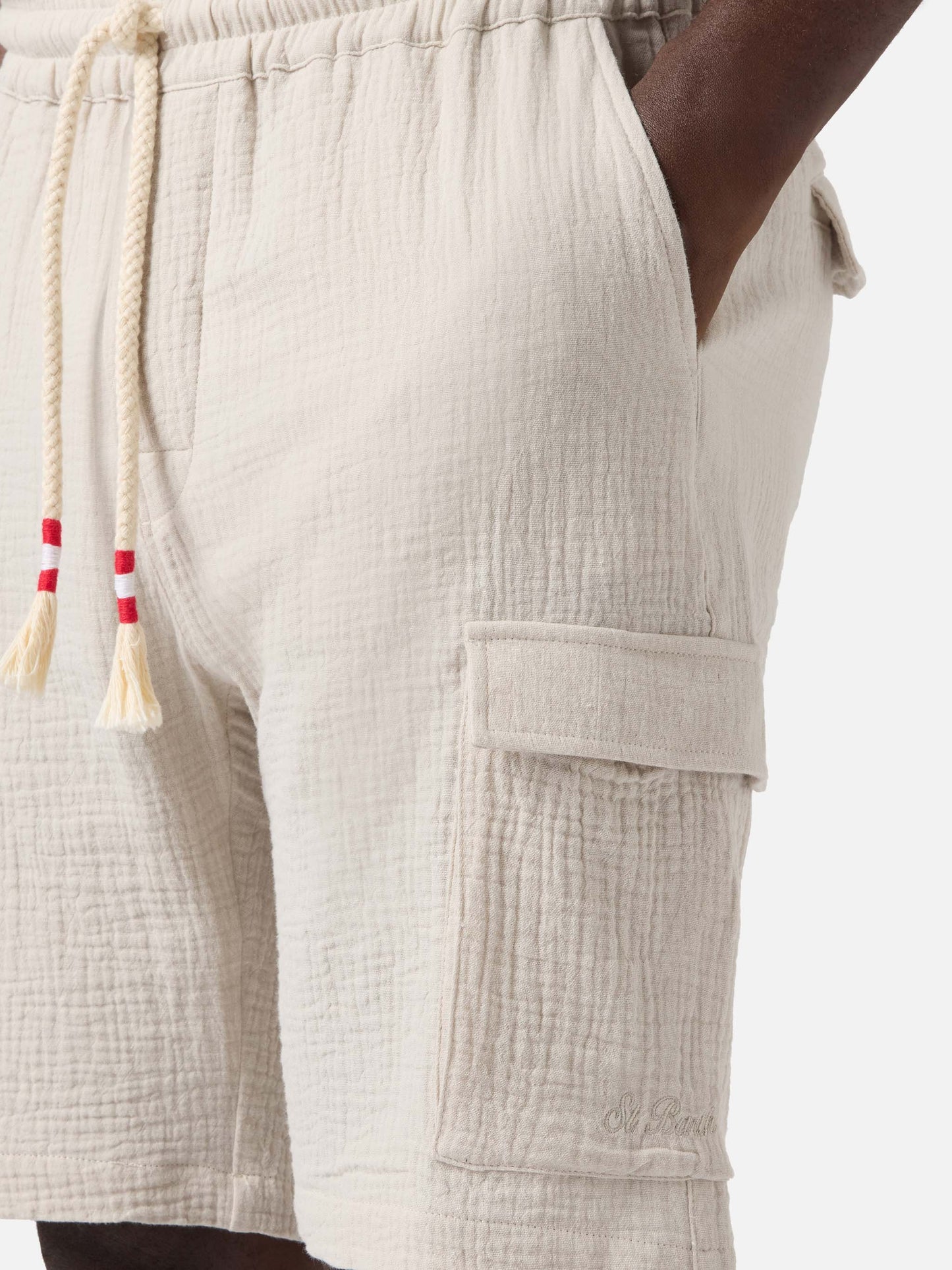 Short de bain bermuda Marseille en gaze de pur coton froissée soft beige 