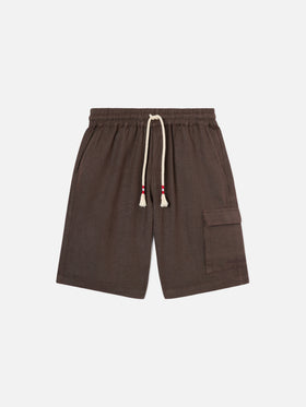 Braune Marseille-Bermudashorts aus reinem Leinen 