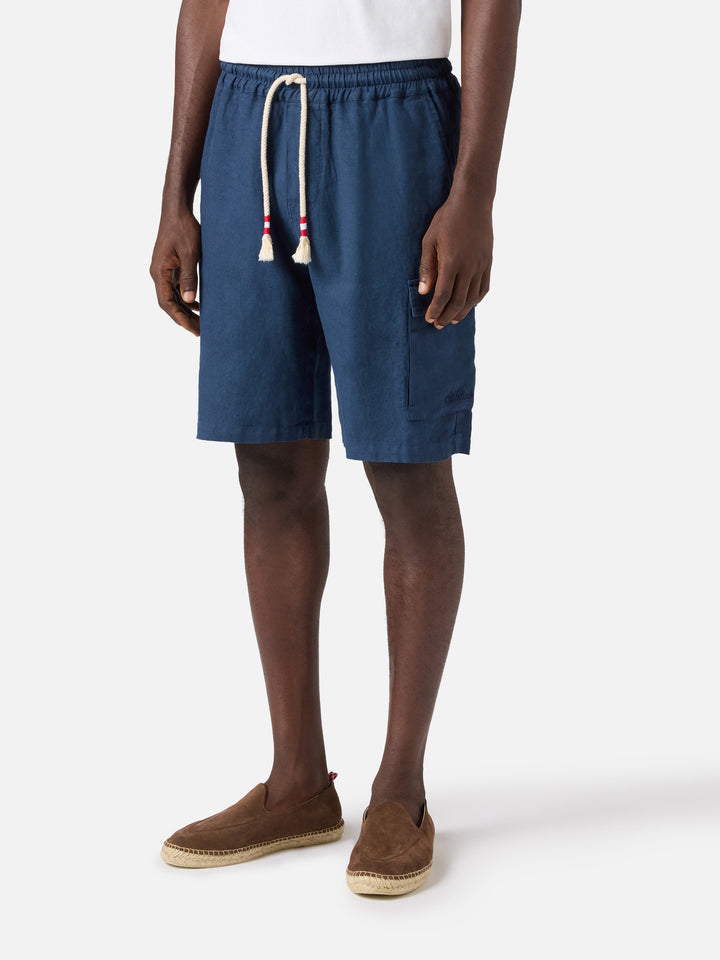 Navy blue Marseille bermuda shorts in pure linen
