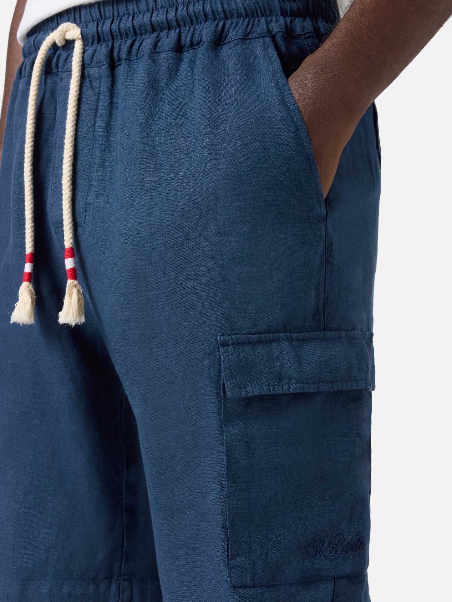 Navy blue Marseille bermuda shorts in pure linen
