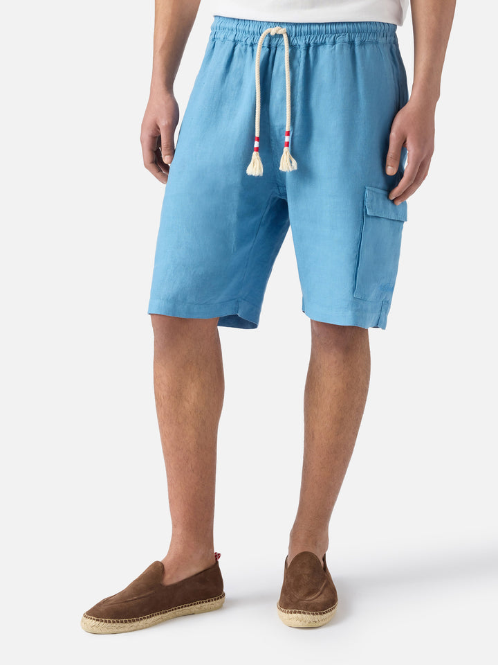 Dusty blue Marseille bermuda shorts in pure linen