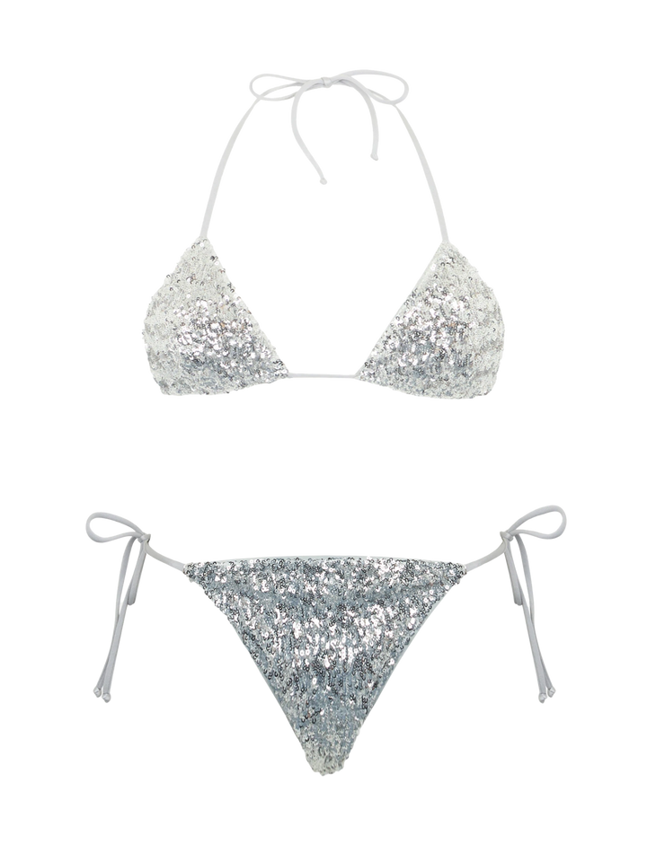 Woman silver sequins triangle bikini Leah Marielle - MC2 Saint Barth
