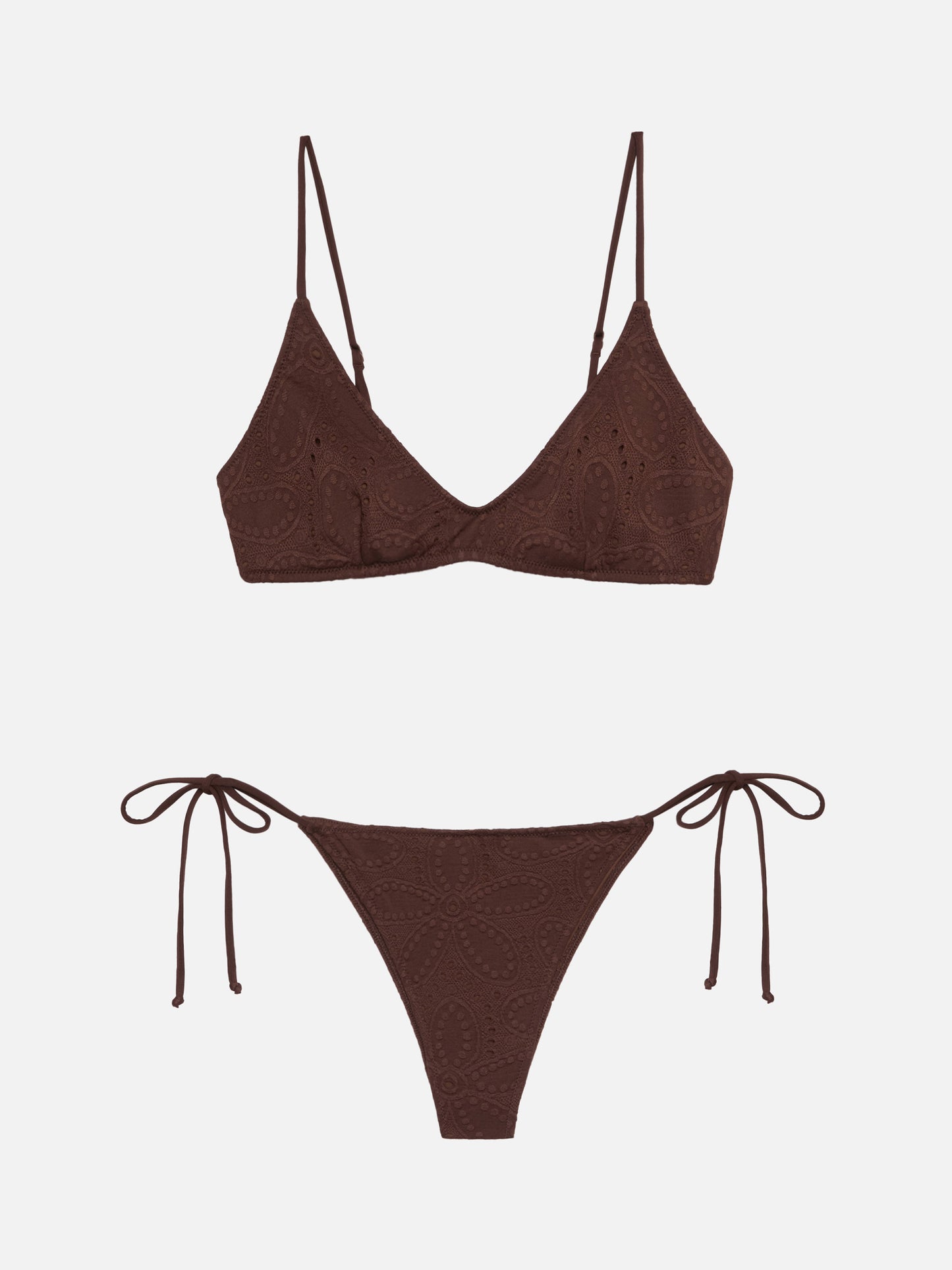 Marielle brown Sangallo lace classic swim briefs - Paloma white Sangallo lace scoop bralette
