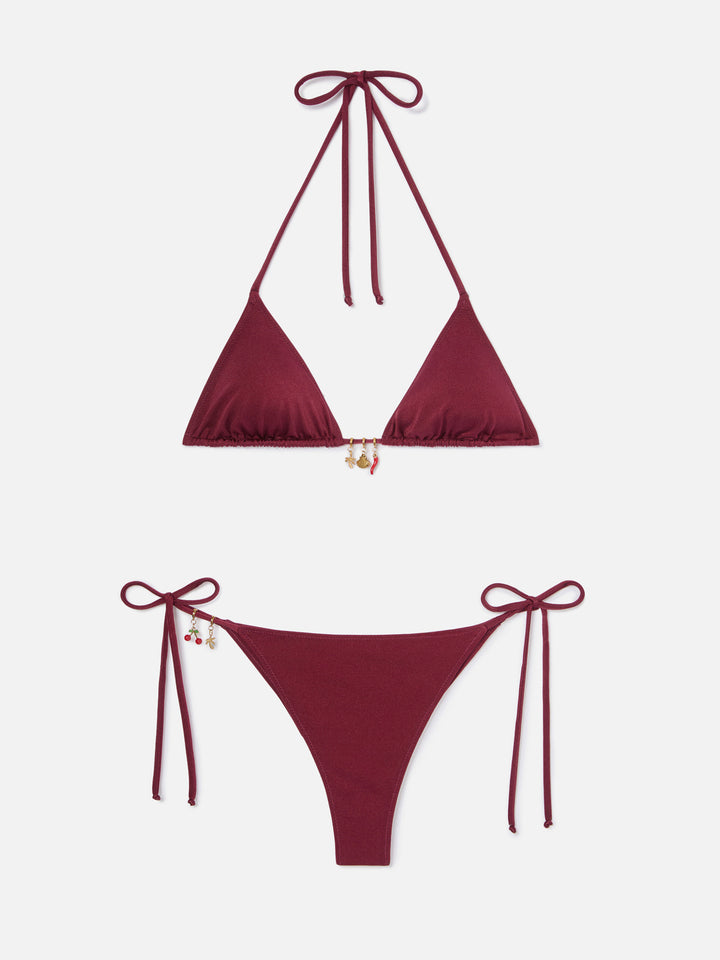 Bikini Leah Marielle rouge à finition brillante avec charms 