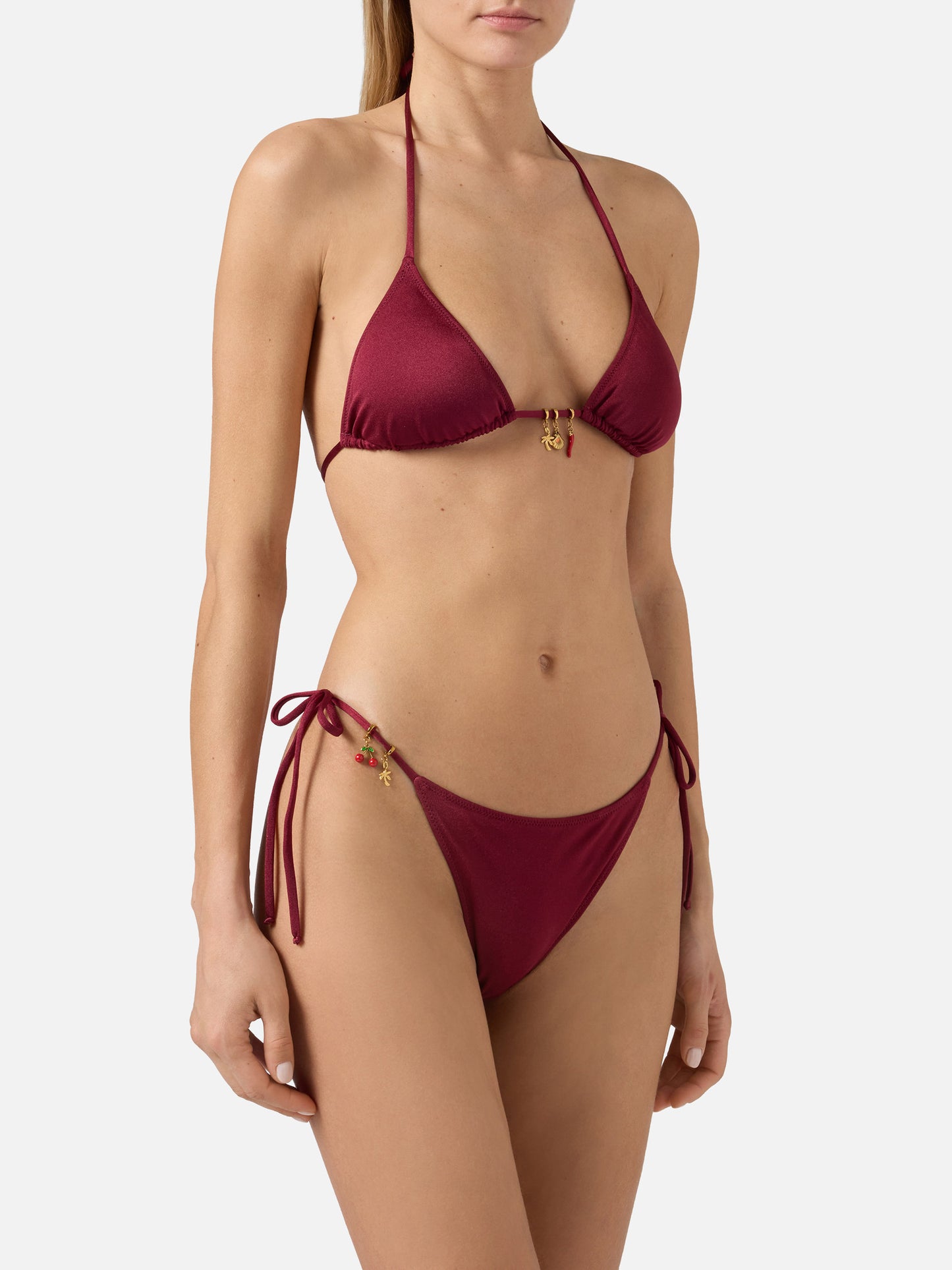 Bikini Leah Marielle rojo con acabado brillante y charms 