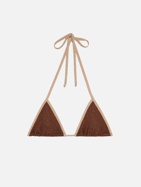 Leah brown lurex triangle top with gold piping - MC2 Saint Barth