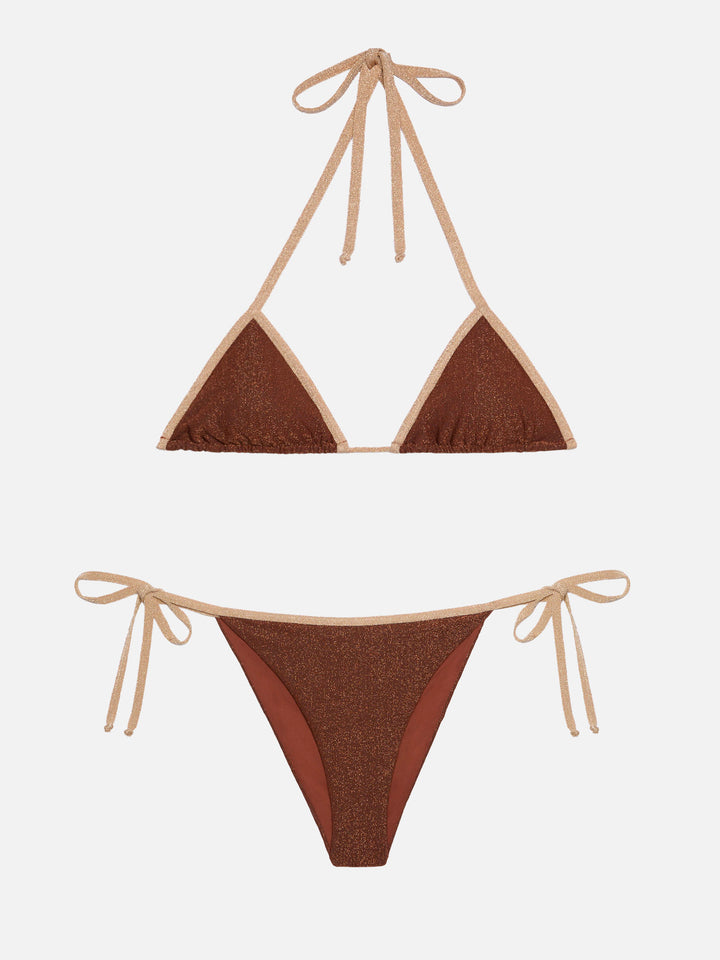 Marielle vrown lurex classic swim briefs with gold piping - Leah brown lurex triangle top with gold piping