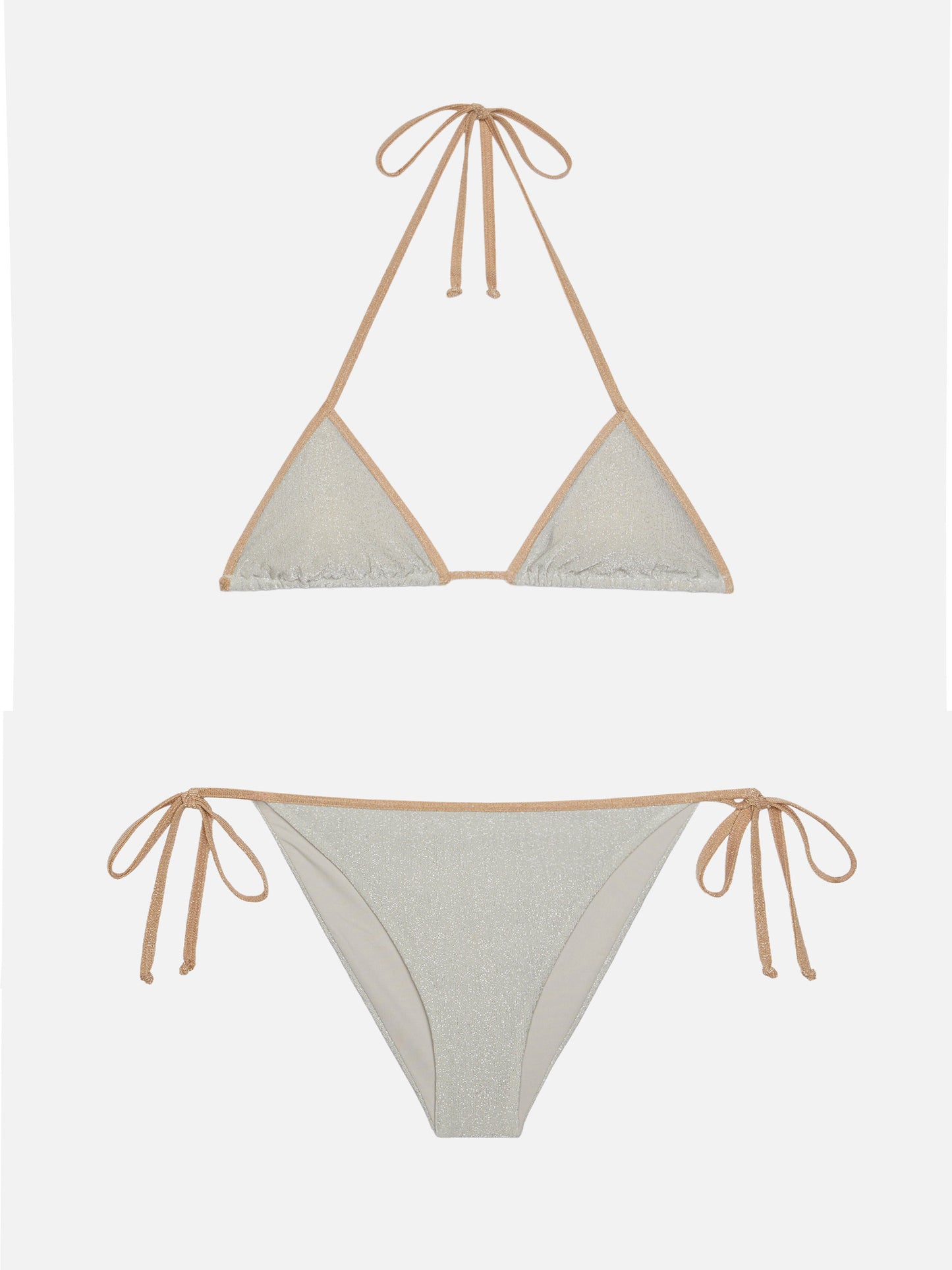 Marielle silver lurex classic swim briefs with gold piping - Leah silver lurex triangle top with gold piping