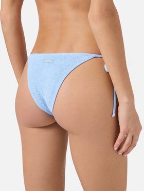 Slip mare Marielle String modello brasiliana in tessuto crinkle azzurro