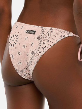 Marielle pink classic swim briefs with bandanna print - Leah pink crinckle triangle top