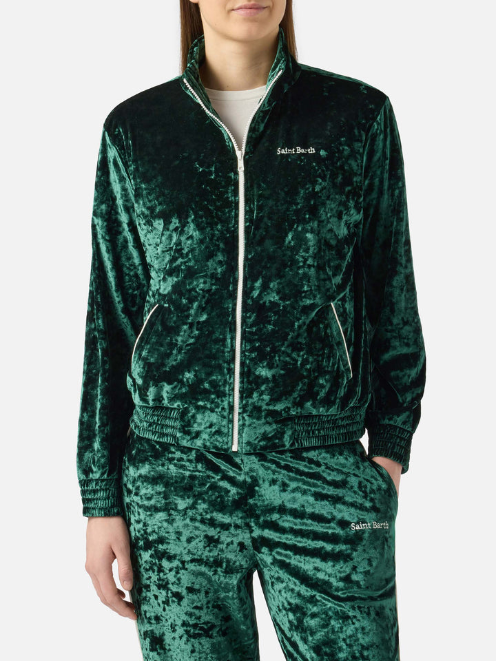 Miriam grünes Chenille-Sweatshirt mit Stickerei 