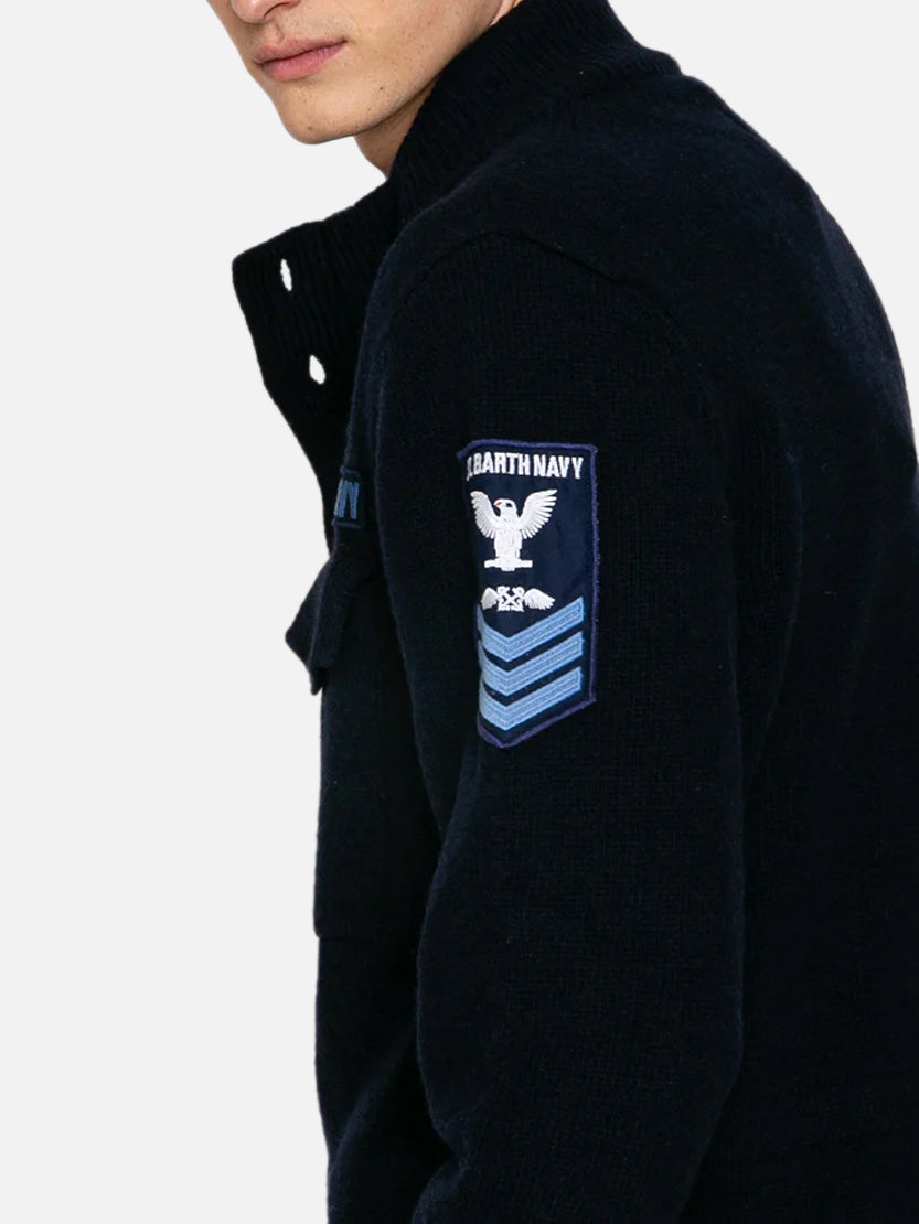Knitted field jacket with patch