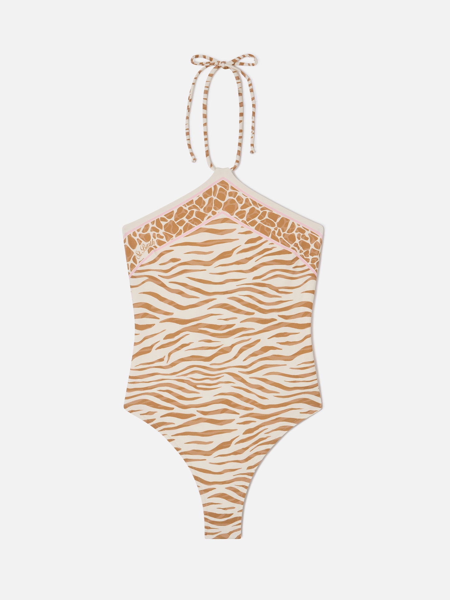 Costume intero Meryem con stampa animalier zebrata marrone