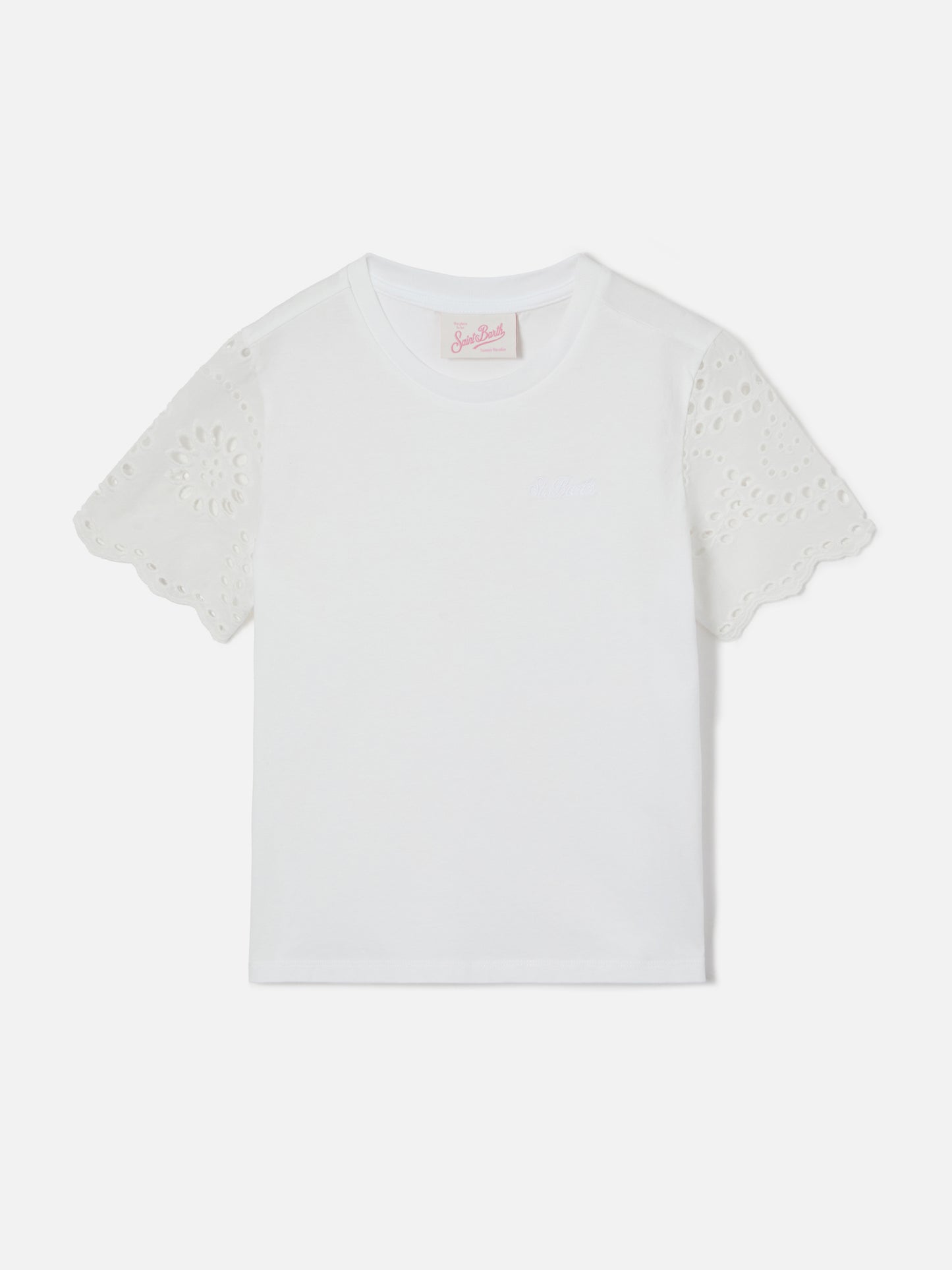 Maisa Jr T-shirt in white organic cotton with broderie sleeves