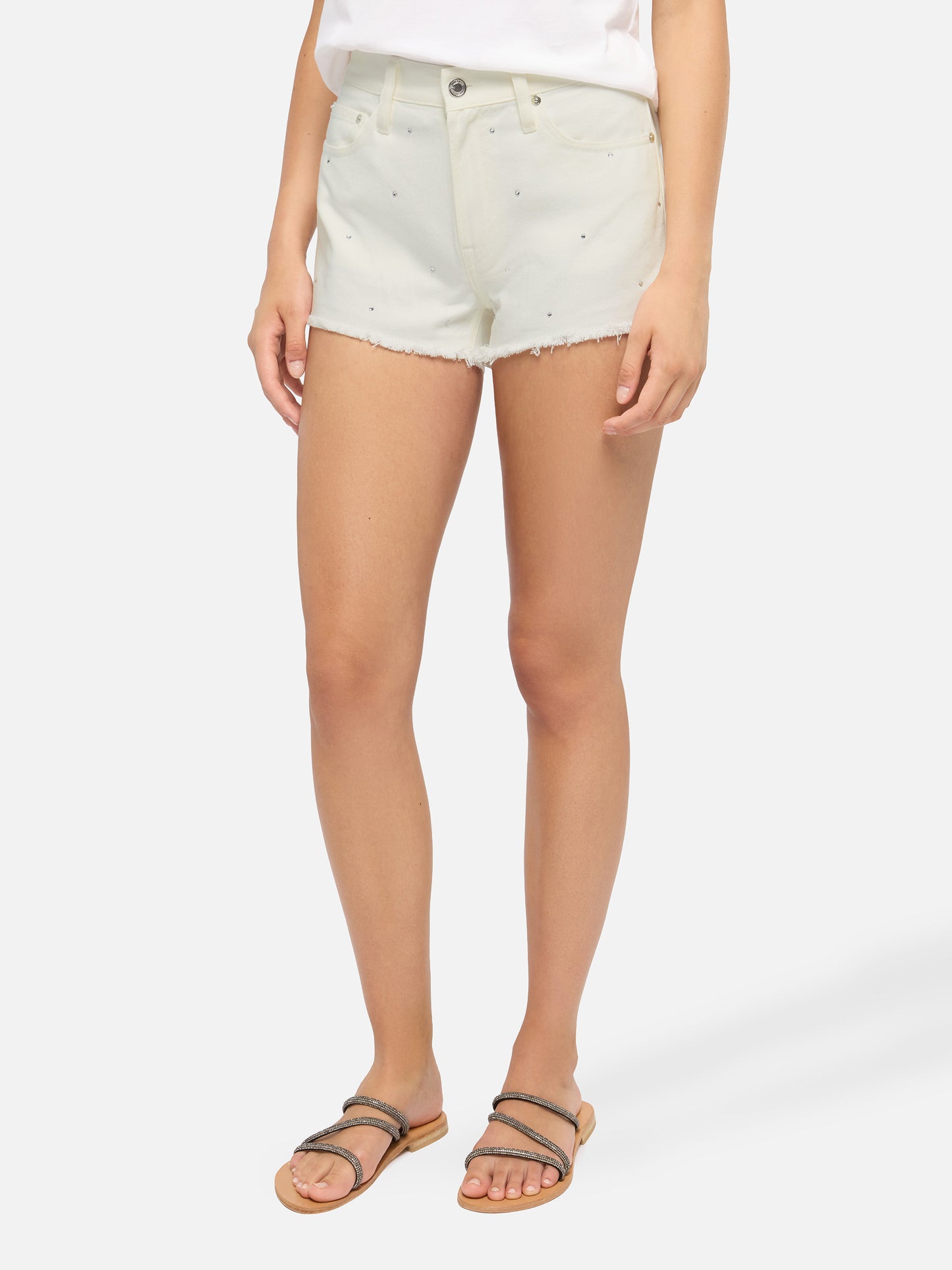 Musa white denim shorts with rhinestone embellishment