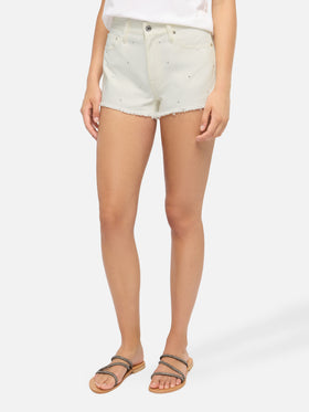 Musa white denim shorts with rhinestone embellishment