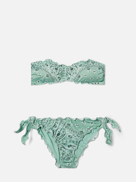 Bikini Myranda bandeau with sage green bandana print