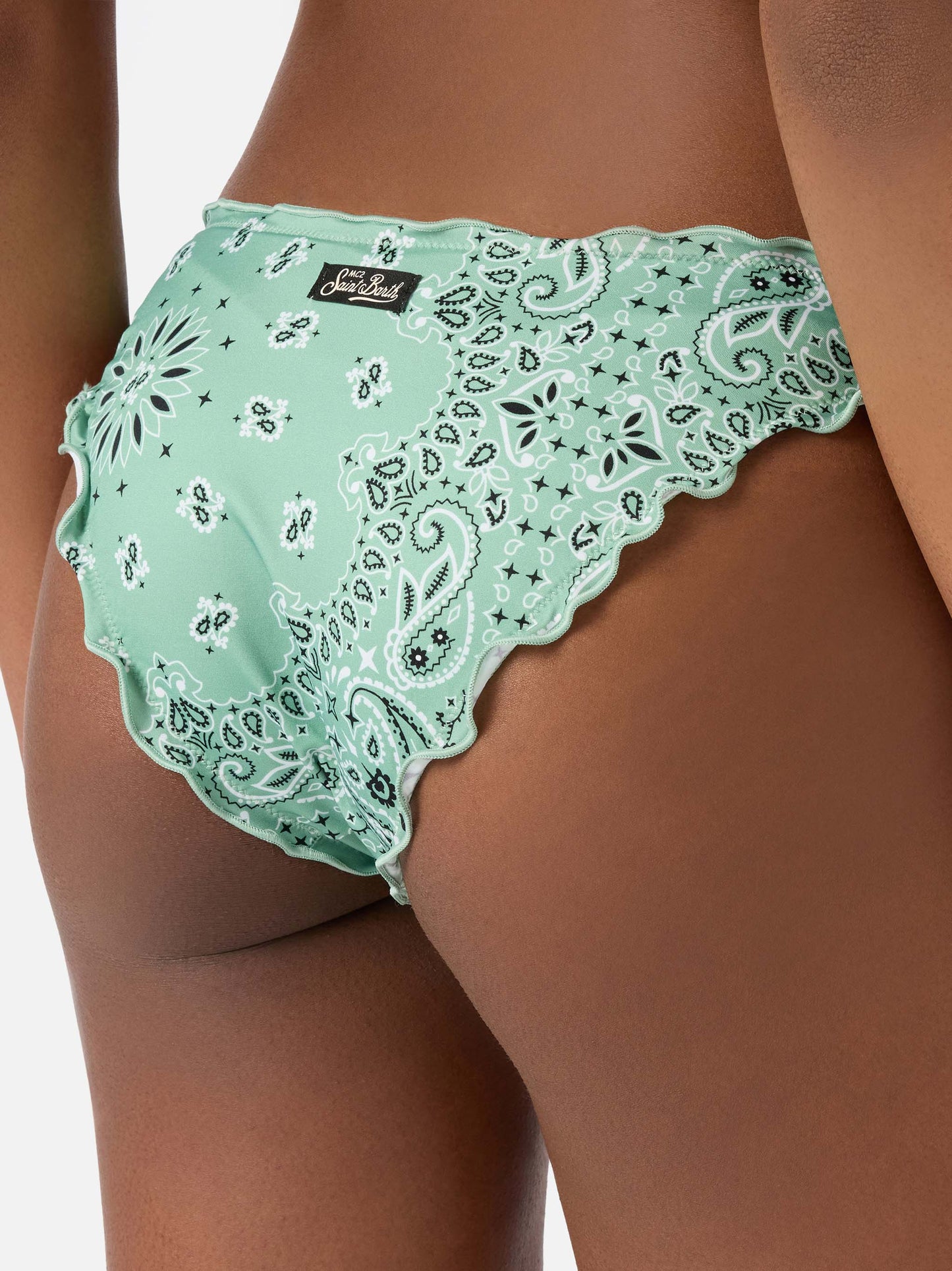 Bikini Myranda bandeau with sage green bandana print
