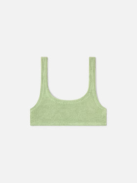 Top bikini Naima bralette in tessuto crinkle lurex verde chiaro