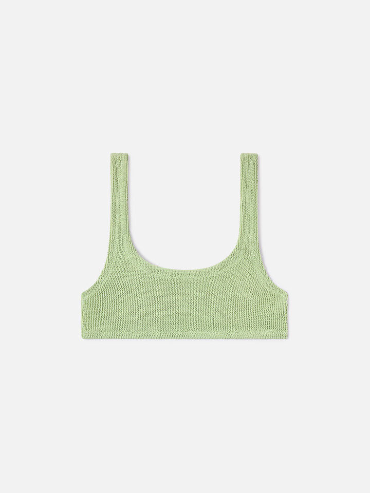 Top de bikini bralette Naima en tejido crinkle lurex verde claro 