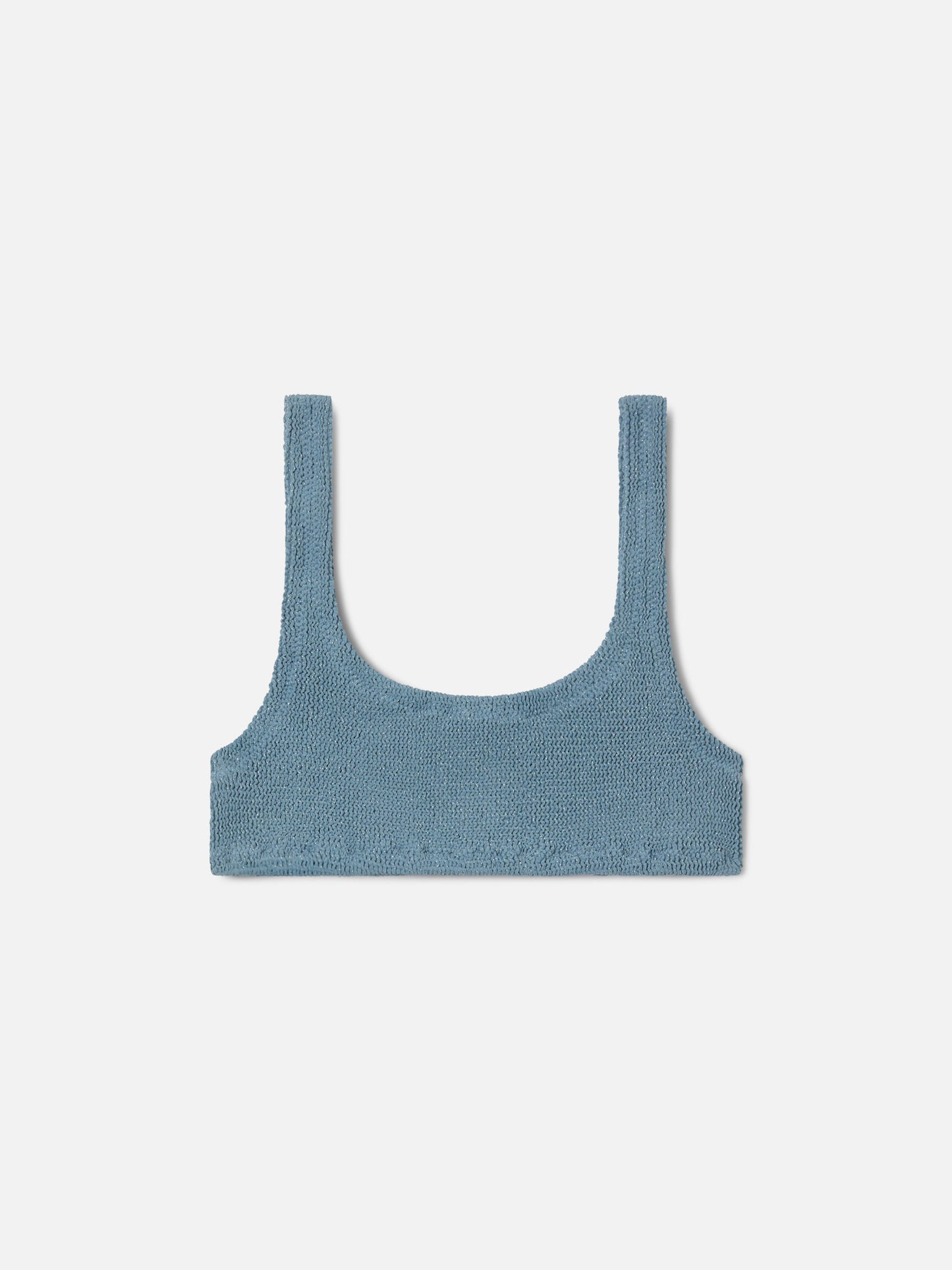 Naima bralette bikini top in light blue crinkle lurex fabric