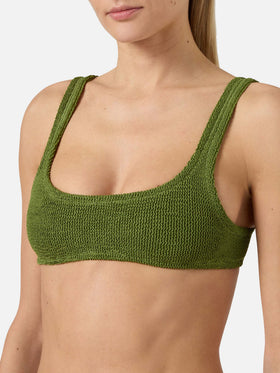 Top bikini Naima bralette in tessuto crinkle verde militare