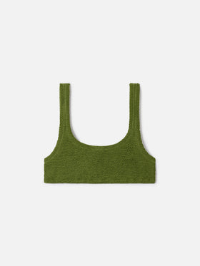 Top bikini Naima bralette in tessuto crinkle verde militare