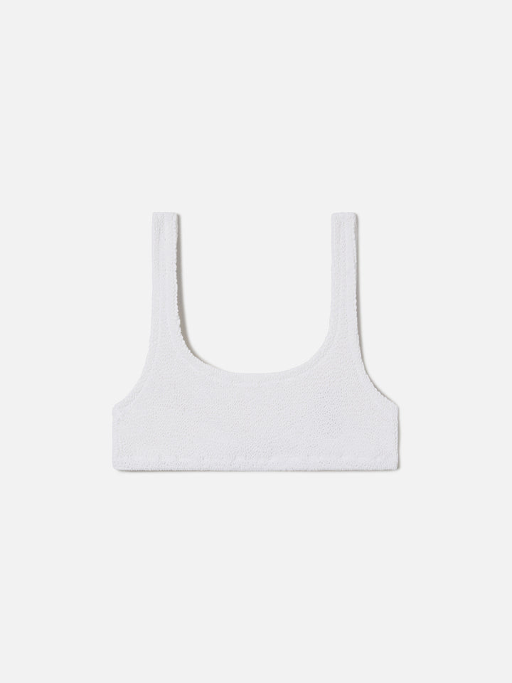 Top de bikini bralette Naima en tejido crinkle blanco 